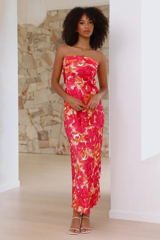 Miya Langes Kleid - Rosa/Rot geblümt