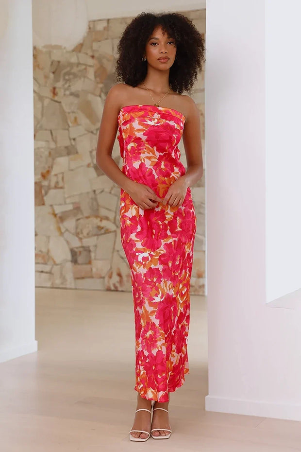 Miya Langes Kleid - Rosa/Rot geblümt