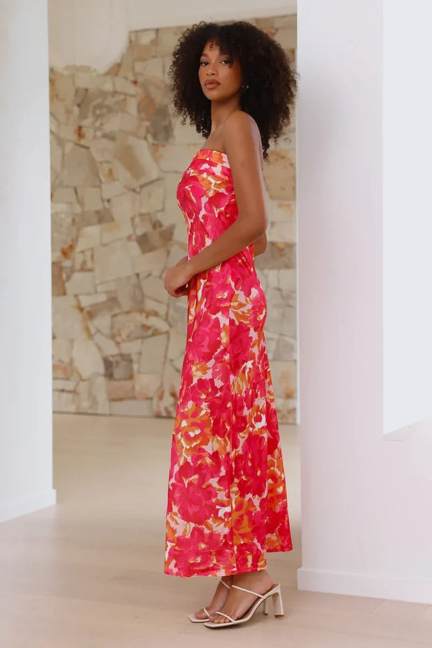 Miya Langes Kleid - Rosa/Rot geblümt