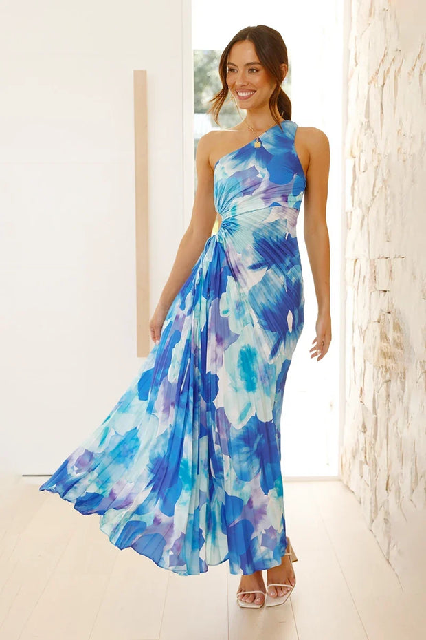 Laken Langes Kleid - Blau geblümt