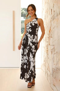 Laken Langes Kleid - Schwarz/Weiß geblümt
