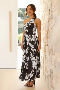 Laken Langes Kleid - Schwarz/Weiß geblümt