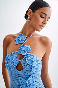 Beverly – Gehäkeltes Langes Kleid mit Blumenapplikation