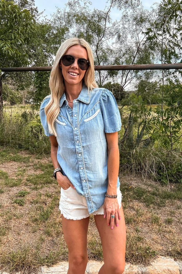 The Booker Western Hemd mit Knöpfen (Blau) im modernen Stil