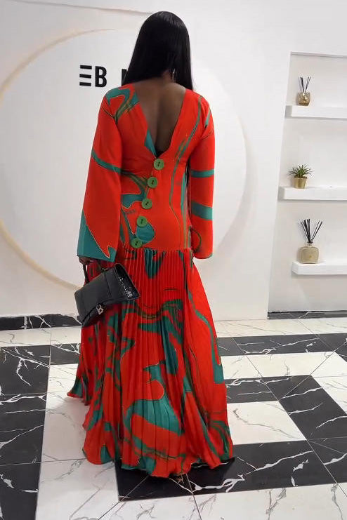 Tropical Wave Plissiertes Langes Kleid