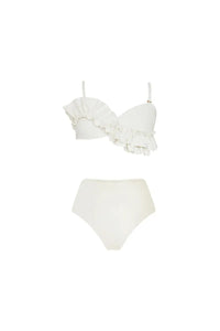 Französisches Rüschen-Bikini-Set in Uni-Farbe im modernen Stil