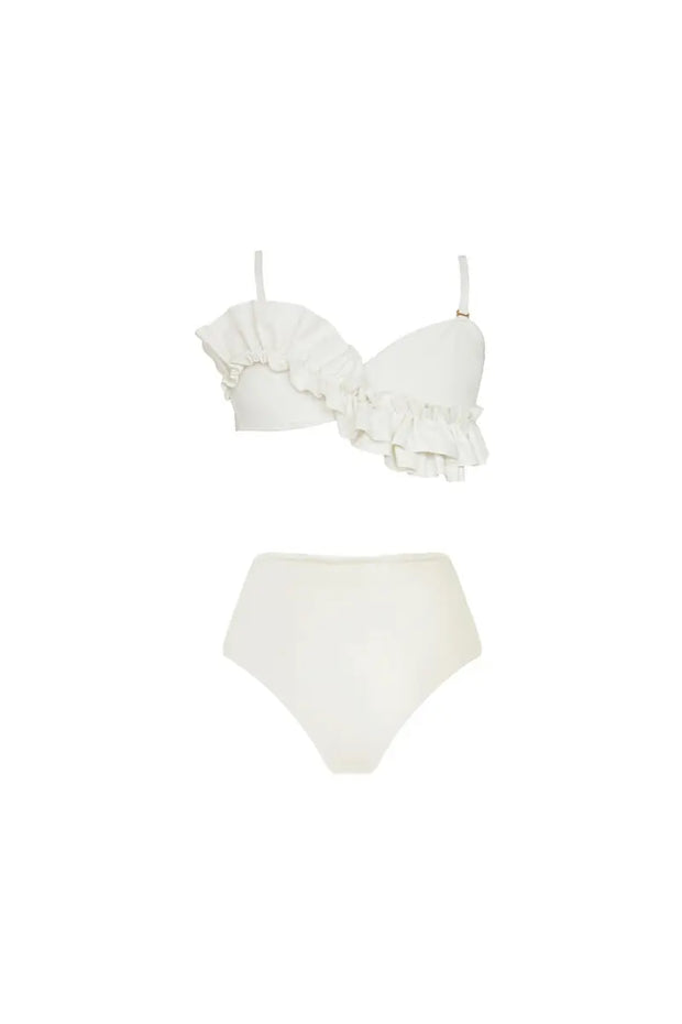 Französisches Rüschen-Bikini-Set in Uni-Farbe im modernen Stil
