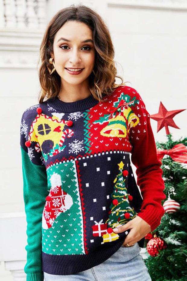 Pullover mit Schneeflocken-Weihnachtsbaummuster im modernen Stil