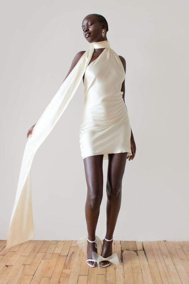 Rückenfreies Neckholder-Satin-Kurzes Kleid