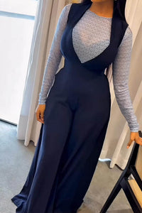 Eleganter Marineblauer Lagen-Overall-Set