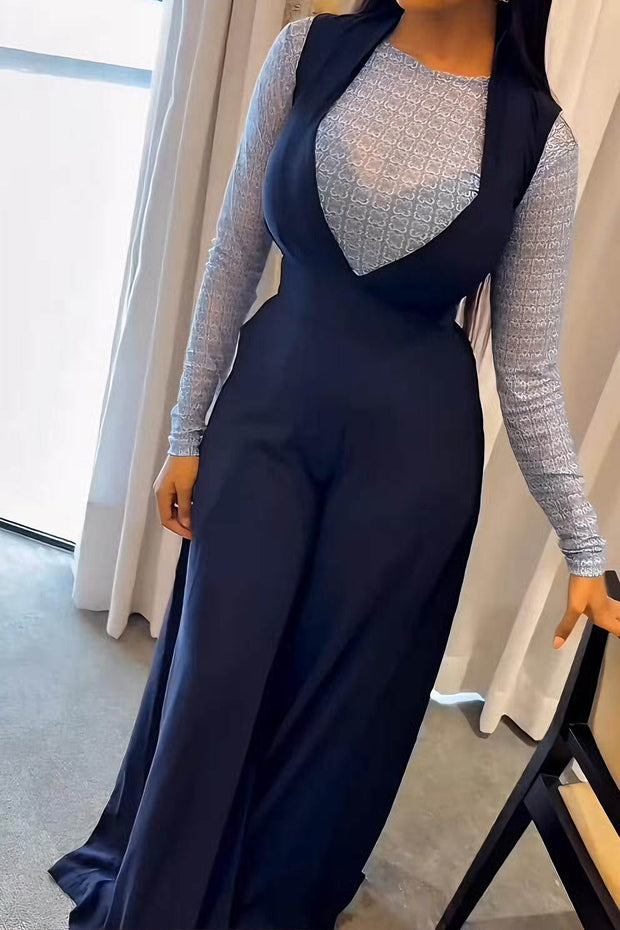 Eleganter Marineblauer Lagen-Overall-Set