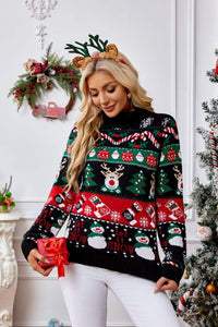 Hochgeschlossener Pullover mit weihnachtlicher Schneemann-Stickerei im modernen Stil