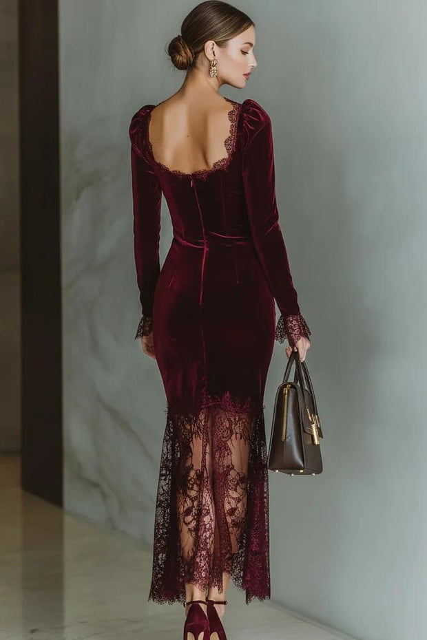 Velvet Sweetheart Spitzen-Langes Kleid