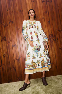 Marcella – Langes Kleid mit Ballonärmeln und Animalprint