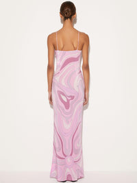 Marmo bedrucktes Satin-Langes Kleid