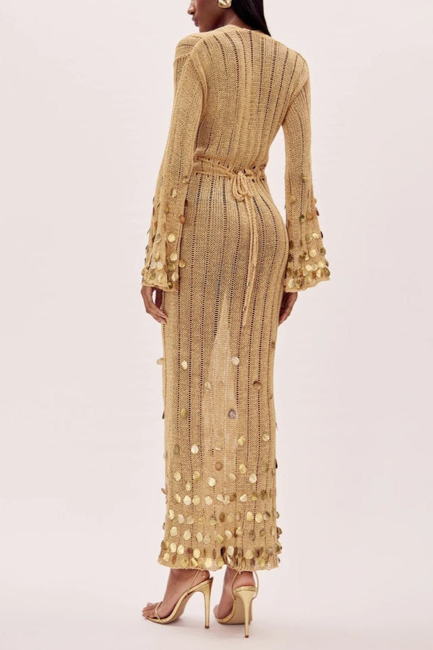 Dolly Gold Strick Maxi-Kleid im modernen Stil