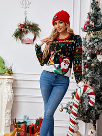 Strickpullover mit Rundhals und Stickerei – Weihnachtsmann und Musiknoten