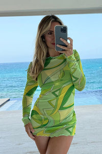 Limetten-Muster Kurzes Kleid mit Sarong