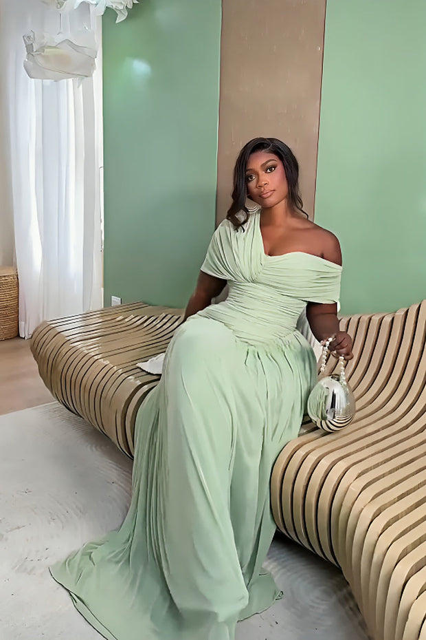 Langes Kleid mit Falten in Minzgrün