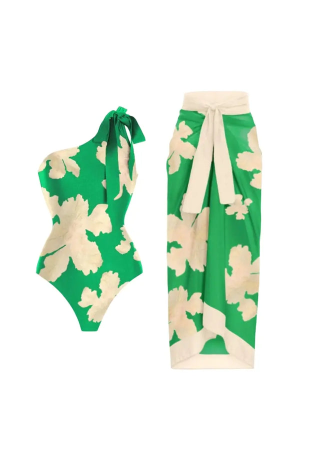 Gürtel-Badeanzüge mit Wickelrock-Set im modernen Stil
