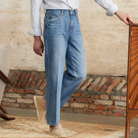 Hose aus Baumwolle und Denim mit geradem Schnitt und Bundfalten