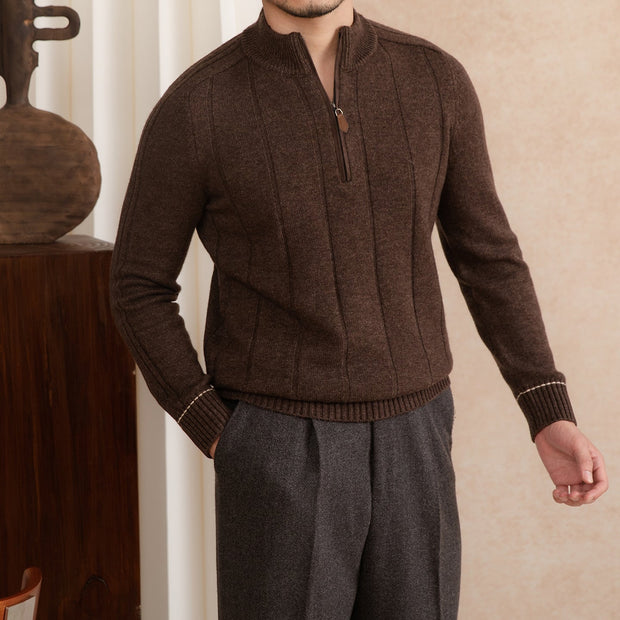 Pullover aus Wollmischung mit kurzem Reißverschluss und langen Ärmeln