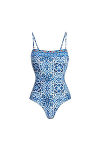 Blaues Badeanzug-Set mit Ethno-Muster im modernen Stil