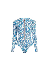 Grünes Reißverschluss-Set mit floralem Surf-Badeanzug im modernen Stil