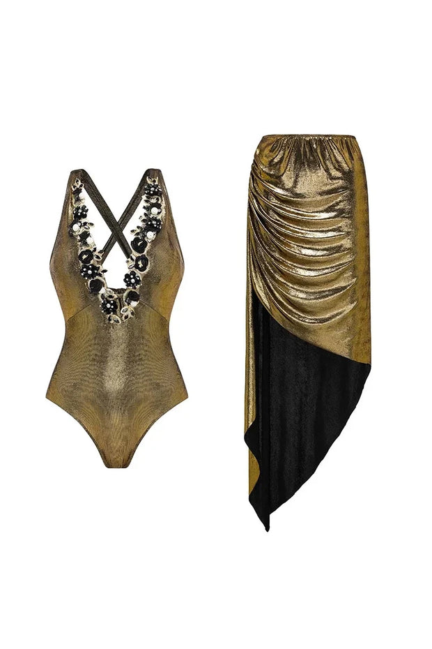 Goldener Schmetterling Schimmer Badeanzug im modernen Stil