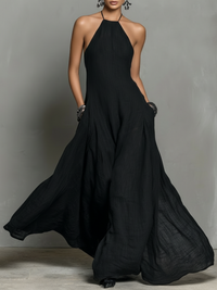 Minimalistisches Maxikleid mit Neckholder aus Leinenmischung