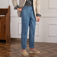 Hose aus Denim mit geradem Schnitt und Bundfalten im Vintage-Stil