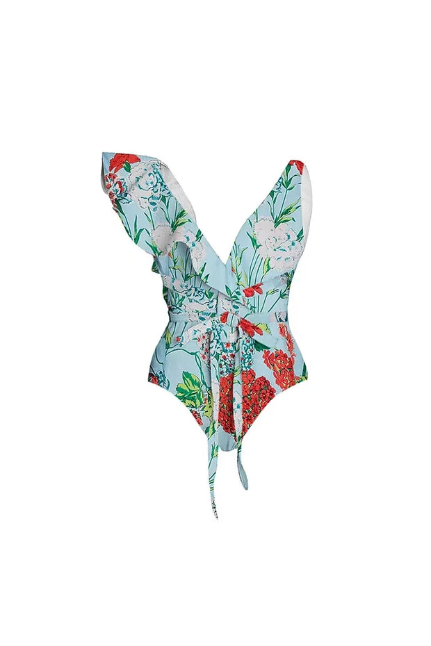 Bikini-Set im französischen Stil mit Spitzenbesatz und Bindebändern im modernen Stil
