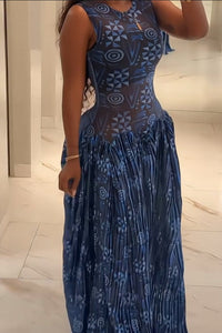 Adinkra Plissiertes Langes Kleid