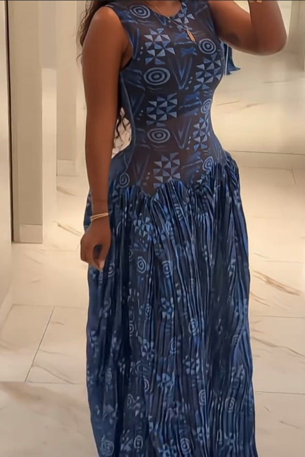 Adinkra Plissiertes Langes Kleid