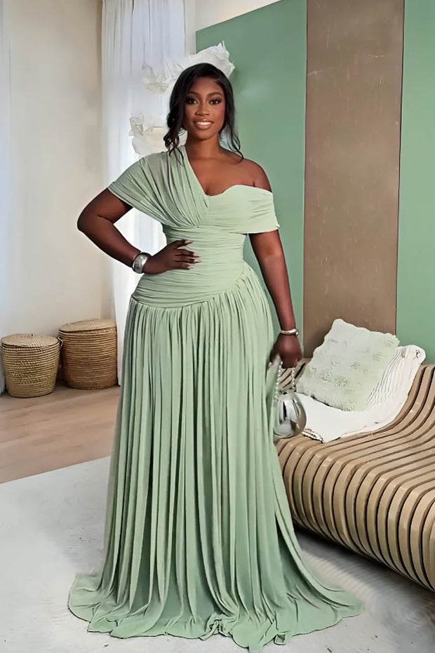 Langes Kleid mit Falten in Minzgrün