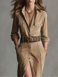 Midi-Kleid aus braunem modischem Wildleder