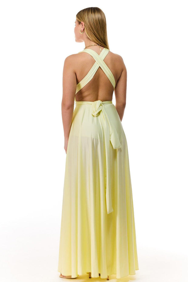 Gelbes Maxi-Kleid mit Krawatte im modernen Stil