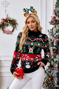Hochgeschlossener Pullover mit weihnachtlicher Schneemann-Stickerei im modernen Stil