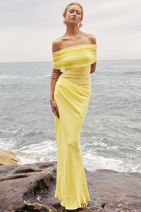 Maxikleid mit transparentem Netzstoff und schulterfreiem Schnitt