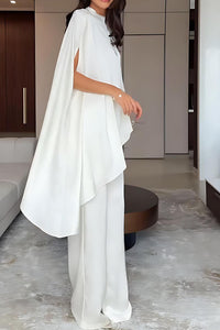 Cape-Ärmel Weitbein-Hosen-Set im modernen Stil