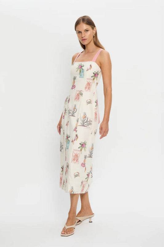 Kleid in Midi-Länge mit Taillenschnürung und Trägern