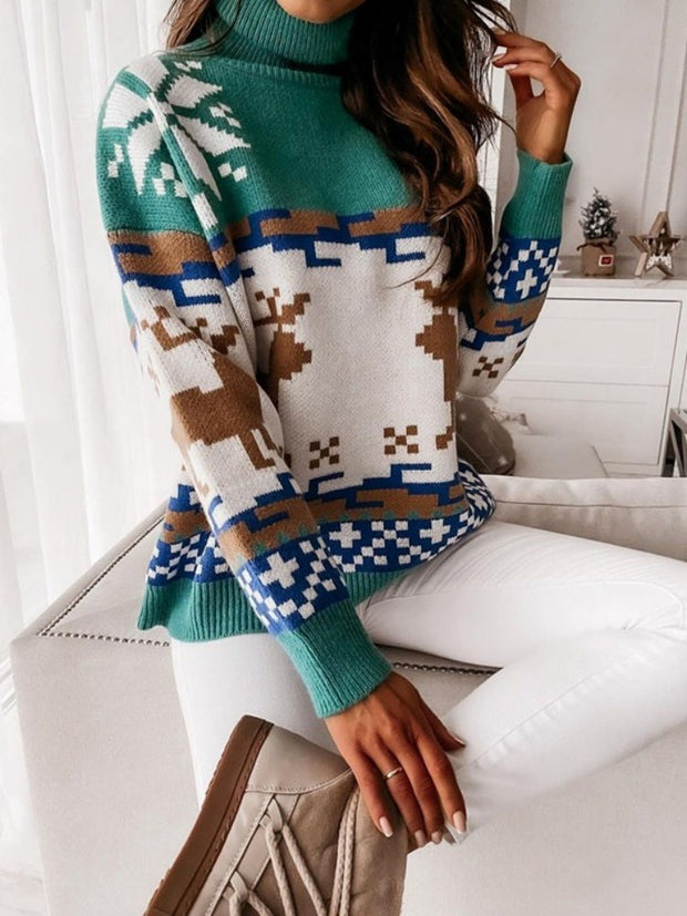 Pullover aus Strick mit gesticktem Rentier- und Schneeflockenmuster