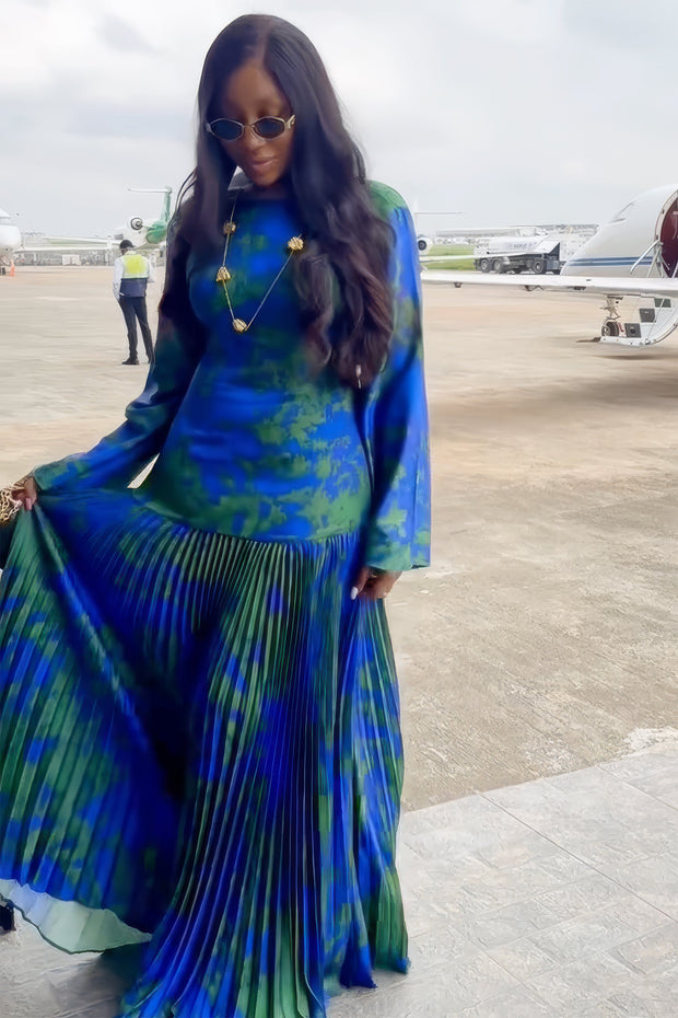 Tropical Wave Plissiertes Langes Kleid