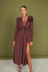 Bertha Blumen Midikleid mit V-Ausschnitt