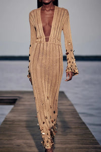 Dolly Gold Strick Maxi-Kleid im modernen Stil