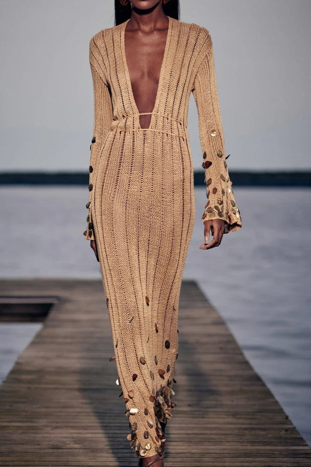 Dolly Gold Strick Maxi-Kleid im modernen Stil
