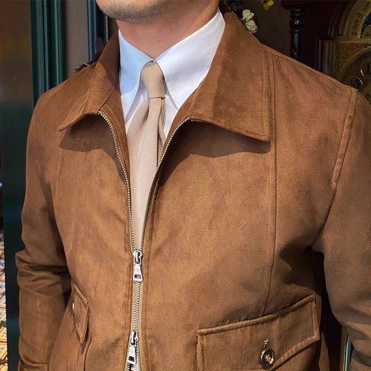 Truckerjacke aus Kunstwildleder mit Reißverschluss