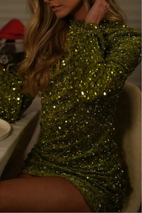 Pailletten-Luxe Mini-Kleid langärmelig