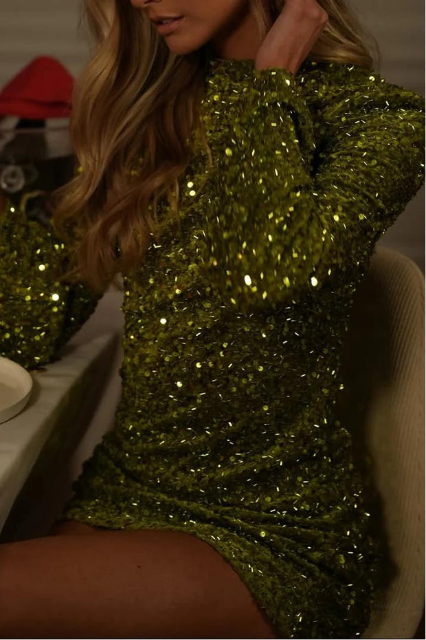 Pailletten-Luxe Mini-Kleid langärmelig