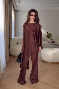 Cape-Ärmel Weitbein-Hosen-Set im modernen Stil